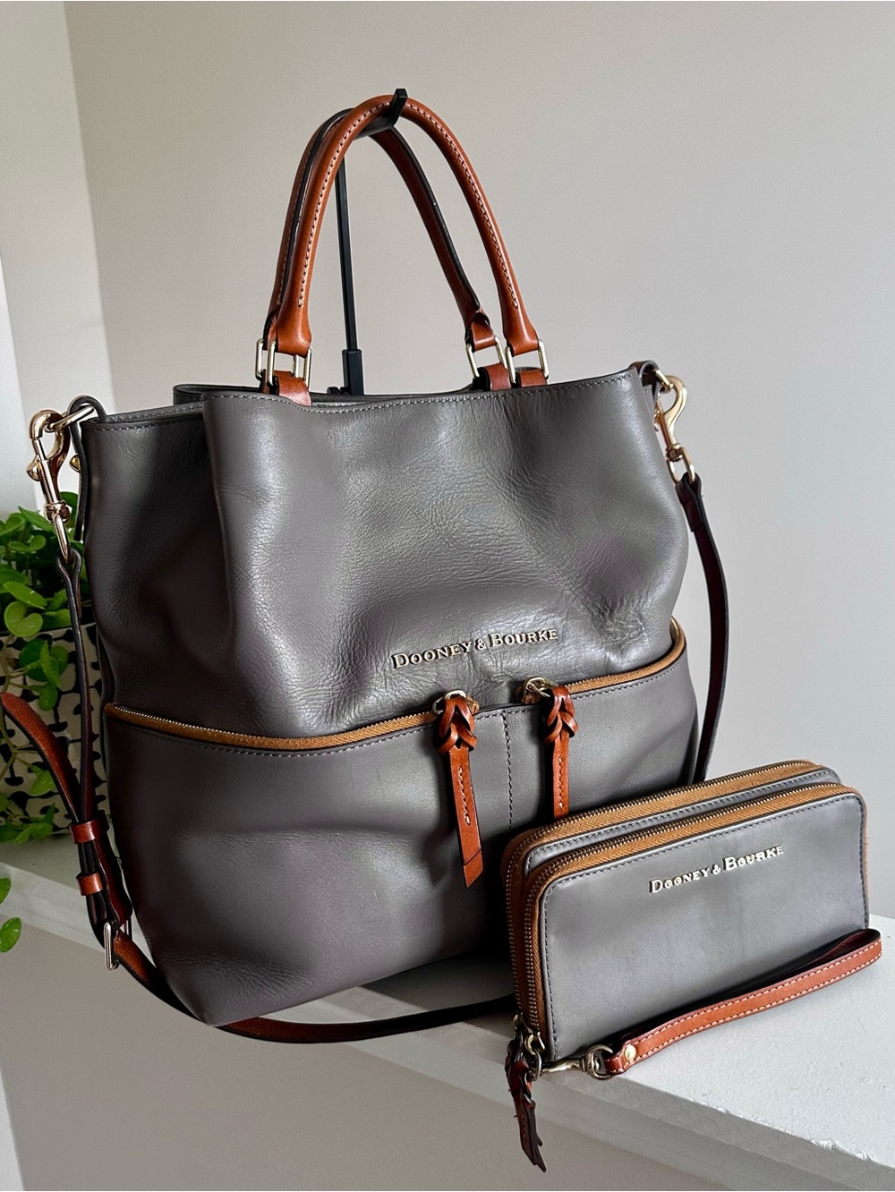 Dooney & Bourke Smooth Leather Large Dawson Bag and Wallet Set